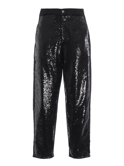 Philosophy Di Lorenzo Serafini Cotton Drill Sequin Embellished Slouchy Pants In Black