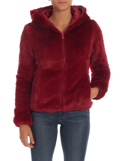 Save The Duck Eco Fur And Nylon Reversible Puffer Jacket In Red