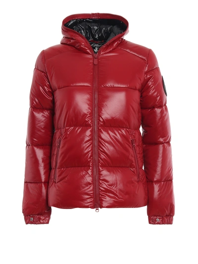Save The Duck Maxi Logo Patch Puffer Jacket In Red
