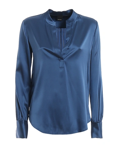 Pinko Petrali Stretch Silk Satin Blouse In Blue