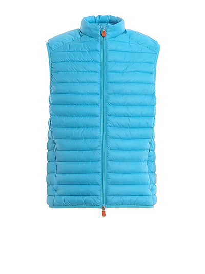 Save The Duck Quilted Nylon Padded Gilet In Light Blue