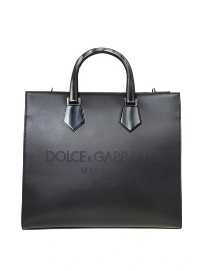 Dolce & Gabbana Logo Leather Tote In Black
