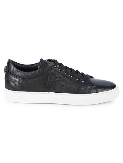 Roberto Cavalli Drilled Leather Slip On Sneakers In Black