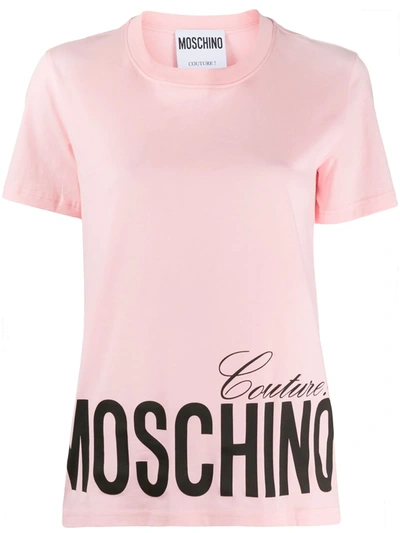 Moschino Pink Cotton Logo T-shirt In White