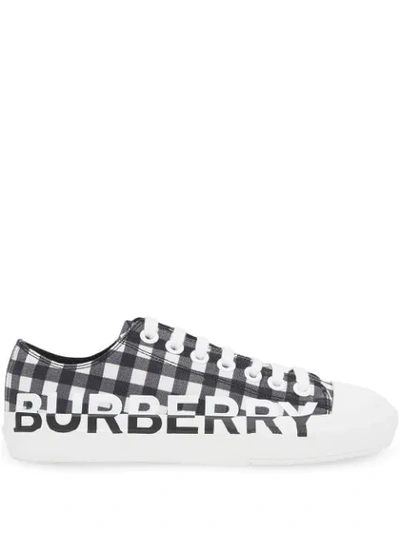Burberry Logo Print Gingham Sneakers In Black