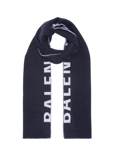 Balenciaga 'macro Logo' Wool Scarf In Black