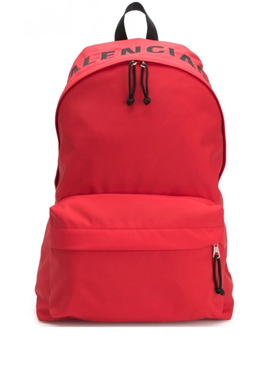 Balenciaga Wheel Logo Nylon Backpack In Red