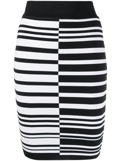 Balmain Striped Pencil Skirt In Black