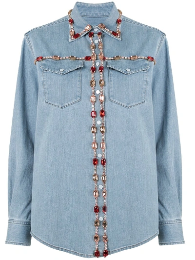 Dolce & Gabbana Crystal-embellished Denim Shirt In Blue