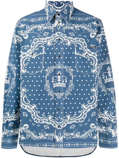 Dolce & Gabbana Bandana Print Buttoned Shirt In Blue