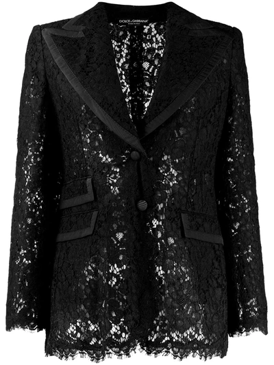 Dolce & Gabbana Lace Double-breasted Blazer In Black