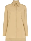 Fendi Beige Cotton Shirt With High Collar In Brown