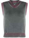 Maison Margiela Distressed V-neck Knitted Vest In Grey