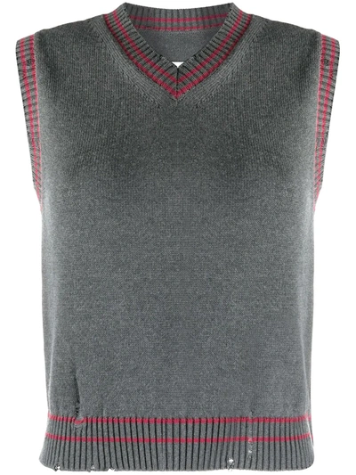 Maison Margiela Distressed V-neck Knitted Vest In Grey