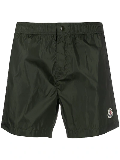 Moncler Logo-patch Swim Shorts In Green
