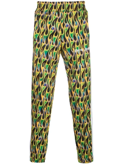 Palm Angels Flame Print Track Trousers In Green