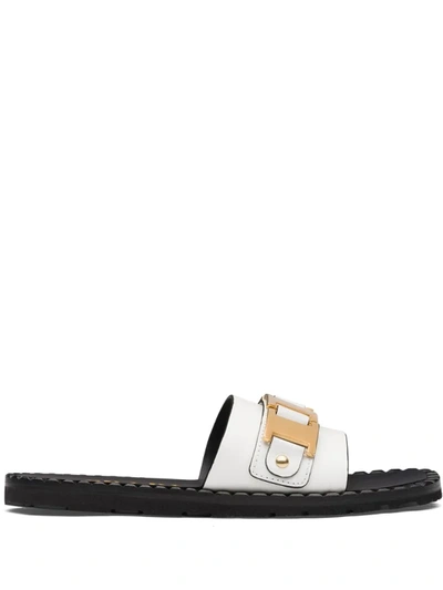 Prada Sawtooth Detail Flat Sandals In White