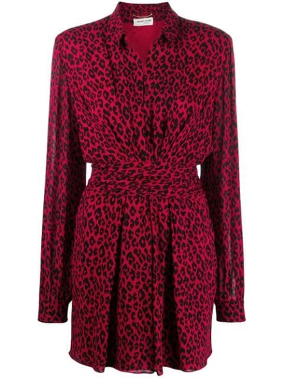 Saint Laurent Leopard-print Crepe De Chine Mini Dress In Black