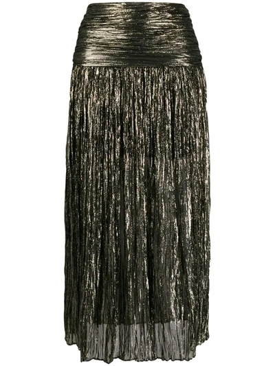 Saint Laurent Metallic Pleated Midi Skirt In Gold