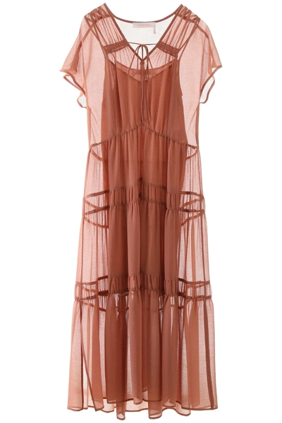 See By Chloé Tiered Dress In Orange,pink