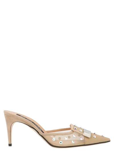 Sergio Rossi Embellished Pointed Sandals In Beige