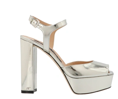 Sergio Rossi Platform Ankle Strap Sandals In Silver