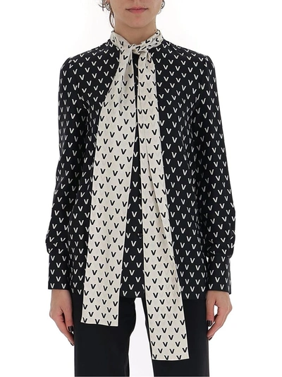 Valentino All Over Vlogo Printed Twill Shirt In Black