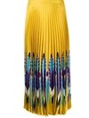 Valentino Feather Print Pleated Midi Skirt In Yellowmulticolor