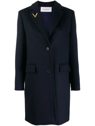 Valentino V Pin Single-breasted Coat In Blue