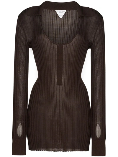 Bottega Veneta Ribbed Scoop Neck Silk Sweater In Brown