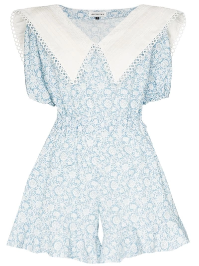 Masterpeace Collared Floral-print Playsuit In Blue