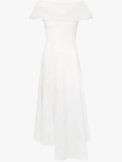 A.w.a.k.e. Off-the-shoulder Asymmetric Midi Dress In White