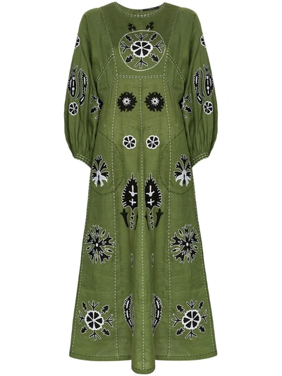 Vita Kin Jasmine Embroidered Linen Dress In Green