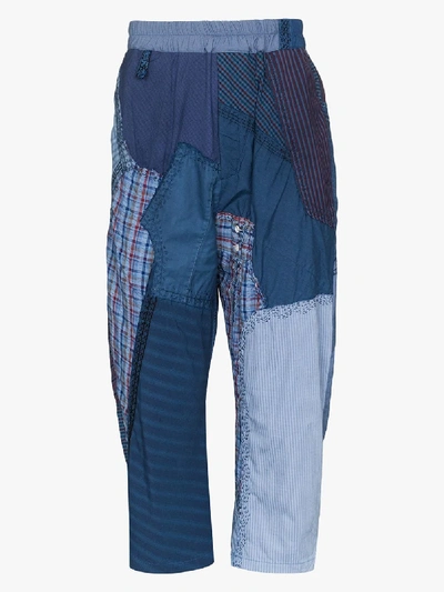 By Walid Marek Patchwork Print Cotton Trousers In Blue