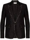 Saint Laurent Embellished-trim Floral-jacquard Blazer In Black