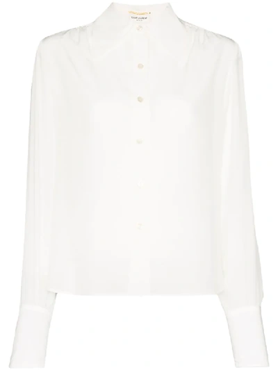 Saint Laurent Exaggerated Collar Shirt In White