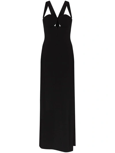 Versace Halterneck Side Slit Maxi Gown In Black