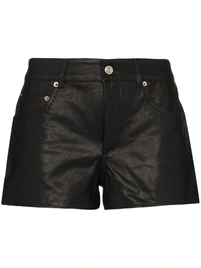 Golden Goose Mid-rise Leather Shorts In Black