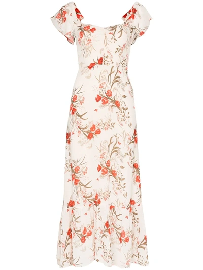 Reformation Butterfly Floral-print Maxi Dress In Neutrals