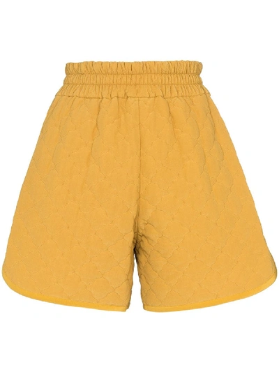 Fendi Quilted Crêpe De Chine Shorts In Yellow