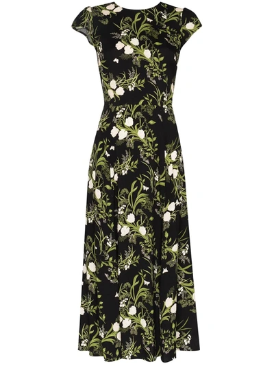 Reformation Gavin Floral-print Slit Dress In Black