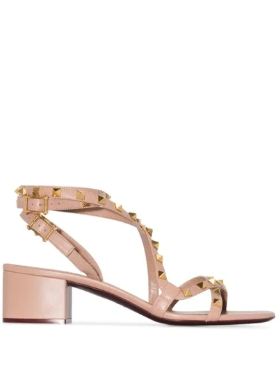 Valentino Garavani Pink Rockstud Flair 45 Sandals In Neutrals