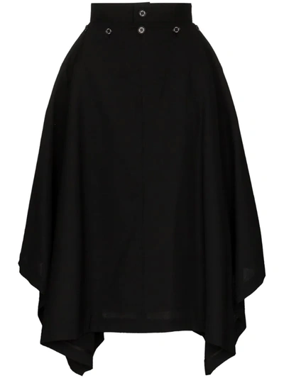 Hyke Asymmetric High Waist Midi Skirt In Black