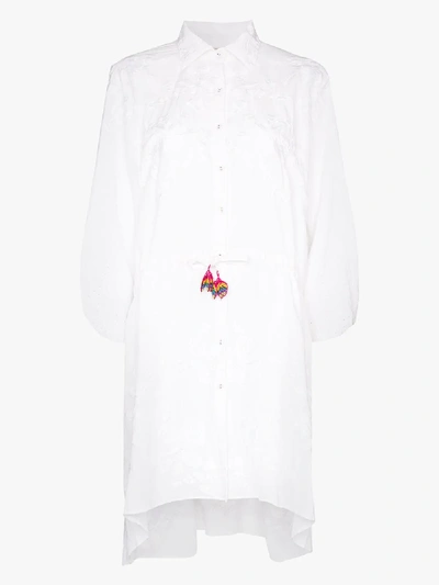 All Things Mochi Malaya Floral-embroidered Shirt Dress In White