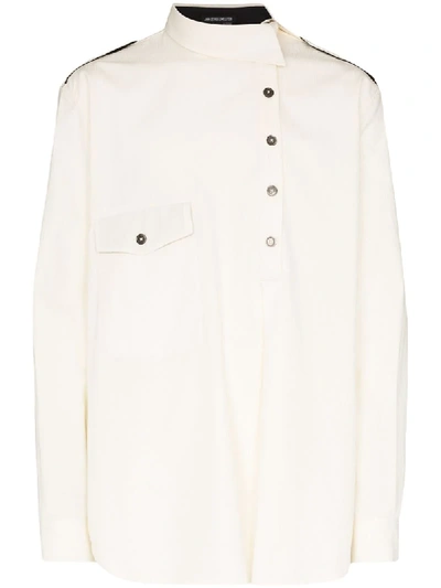 Ann Demeulemeester Rigatino Asymmetric Cotton Shirt In White