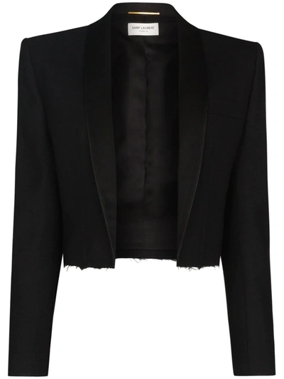 Saint Laurent Cropped Tuxedo Blazer In Black