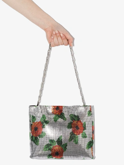 Paco Rabanne Silver Pixel 1969 Floral Shoulder Bag In Metallic