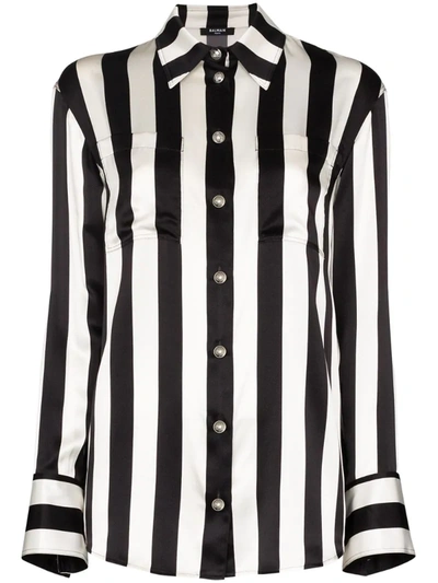 Balmain Striped Silk Shirt In Black