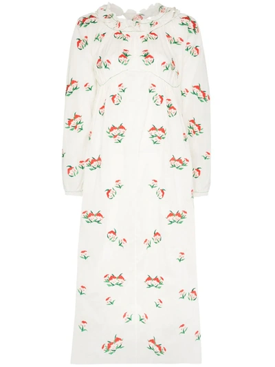 Yuhan Wang Peach Print Cotton Midi Dress In White