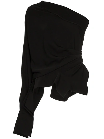A.w.a.k.e. One Shoulder Gathered Blouse In Black